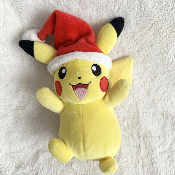 WCT Pokemon Pikachu 9" Stuffed Plush Santa Hat Holiday Christmas Toy - Picture 1 of 5